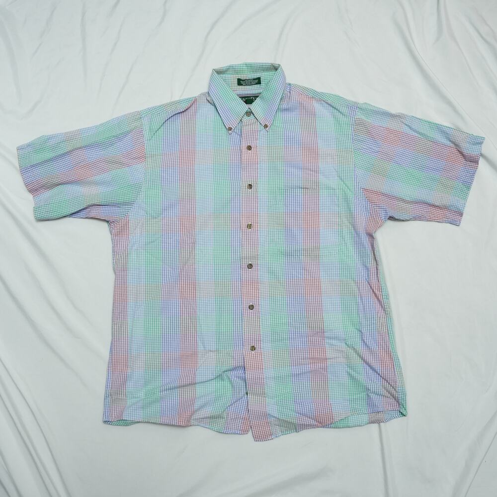 Savile Row Men's Large Multicolor Plaid Short Sleeve Button Down Shirt
